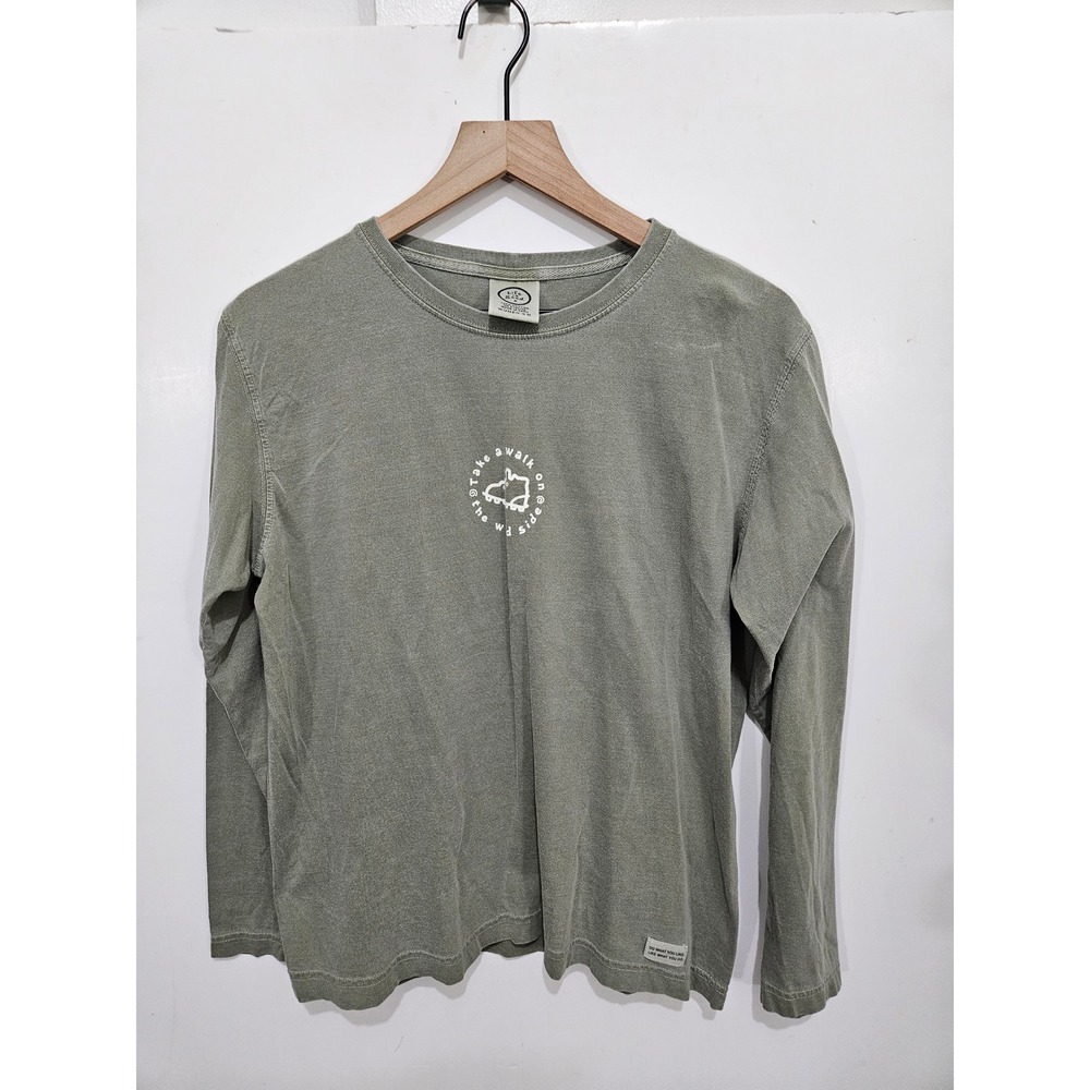 Life is Good Womens Take a Walk Wild Side Hiking Boots Long Sleeve Tee Green